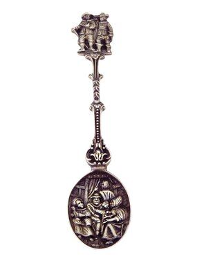 Vintage Dutch Family Folk or Tavern Scene Silver Plated Souvenir Spoon